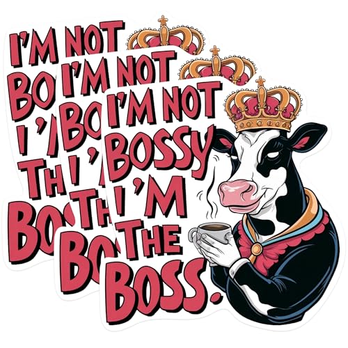 (3 Pack) Bossy Cow Decals - Queen Cow - Funny Cow Decals - 3 Inches On Longest Side - Easy Peel & Apply - Made in USA - 3MCS1020