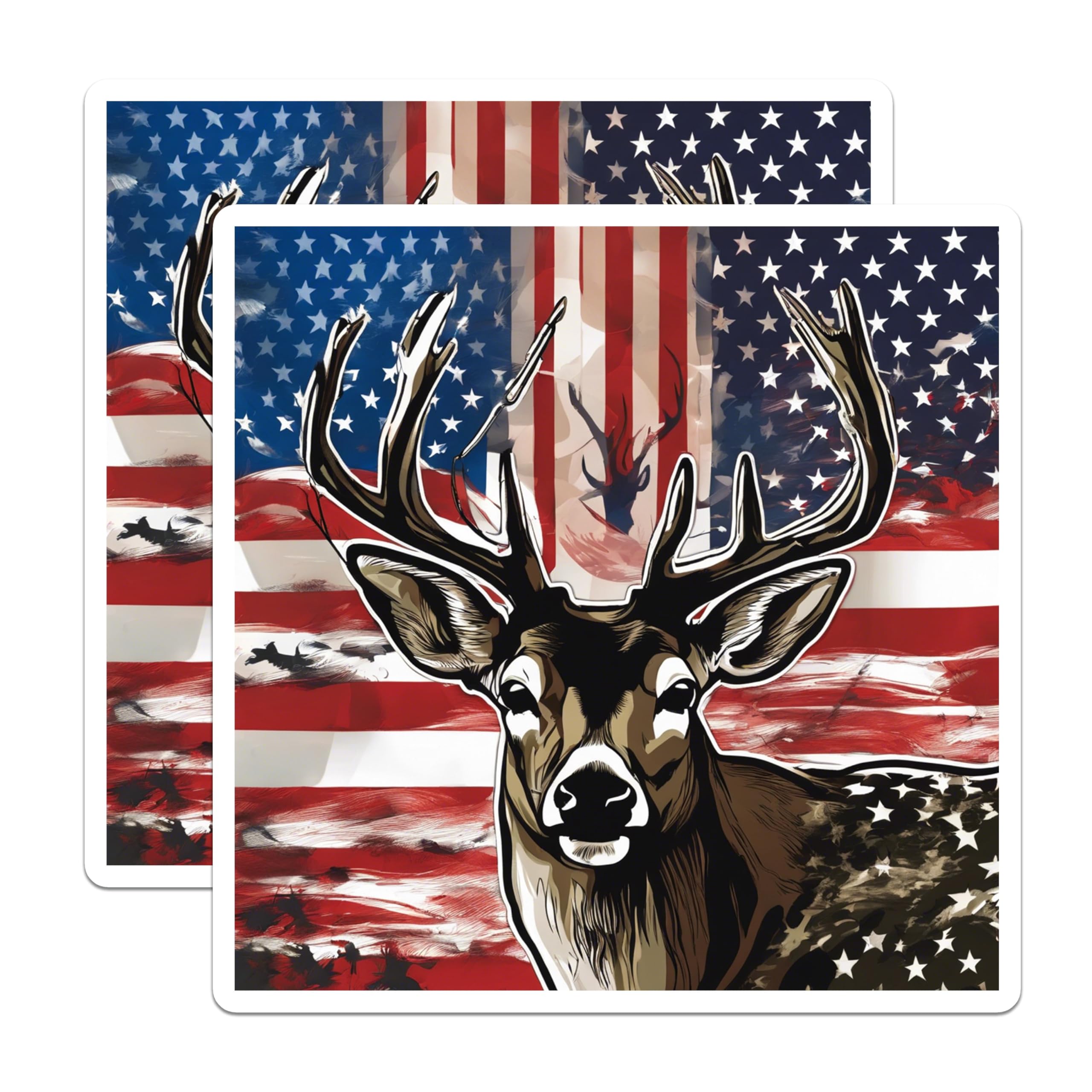 (2 Pack) Patriotic Deer Magnets - USA Flag Wildlife Art - Buck Hunting Enthusiast Decor - Nature Lover Refrigerator Accessory - 5 Inches On Longest Side - Thick Durable Magnet - Made in USA - MAG19564