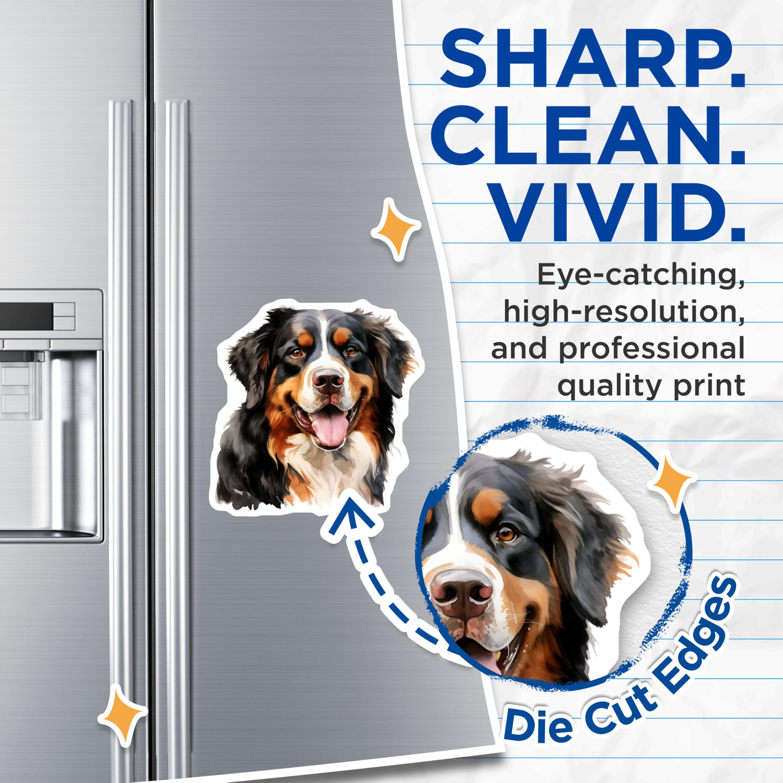 (2 Pack) Bernese Mountain Dog Magnets - Watercolor Dog Art - Happy Bernese Home Decor - Pet Lover Fridge Display - 5 Inches On Longest Side - Thick Durable Magnet - Made in USA - MAG26865