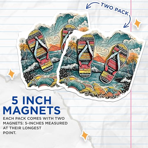 (2 Pack) Beach Flip-Flop Magnets Magnets - Summer Vibes - Coastal Home Decor - 5" On Longest Side - Made in USA - Sticks to Refrigerators & Metal Surfaces - MAG9318