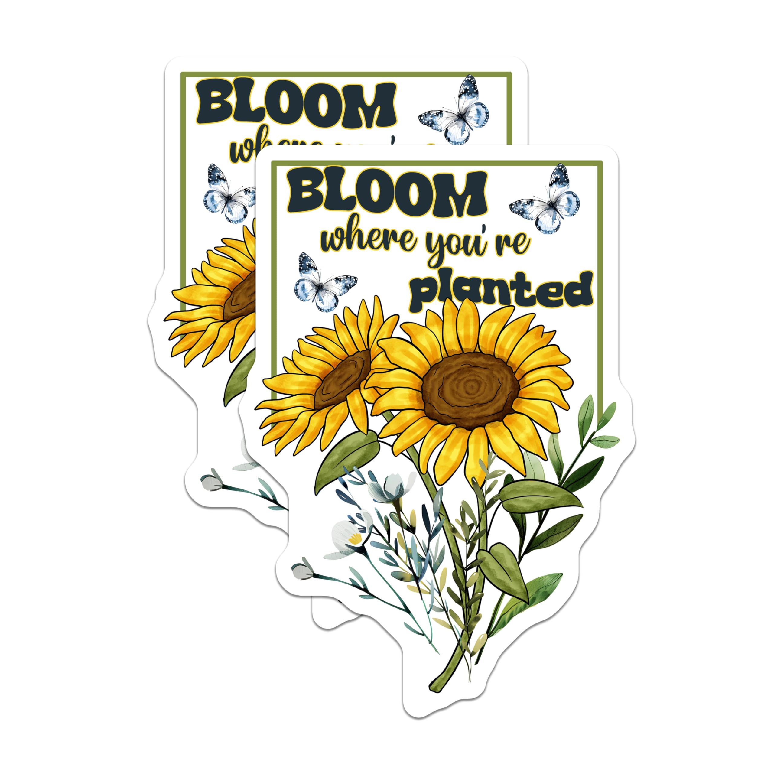 (2 Pack) Sunflower Stickers - Bloom Where You are Planted - Butterfly Decals - 5" On Longest Side - Sticks to Smooth Flat Surfaces - Made in USA - BMCS17187