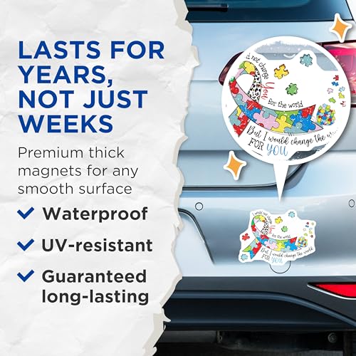 (2 Pack) Autism Awareness Magnets Magnets - Puzzle Ribbon Design - 5" On Longest Side - Made in USA - Sticks to Refrigerators & Metal Surfaces - MAG8899