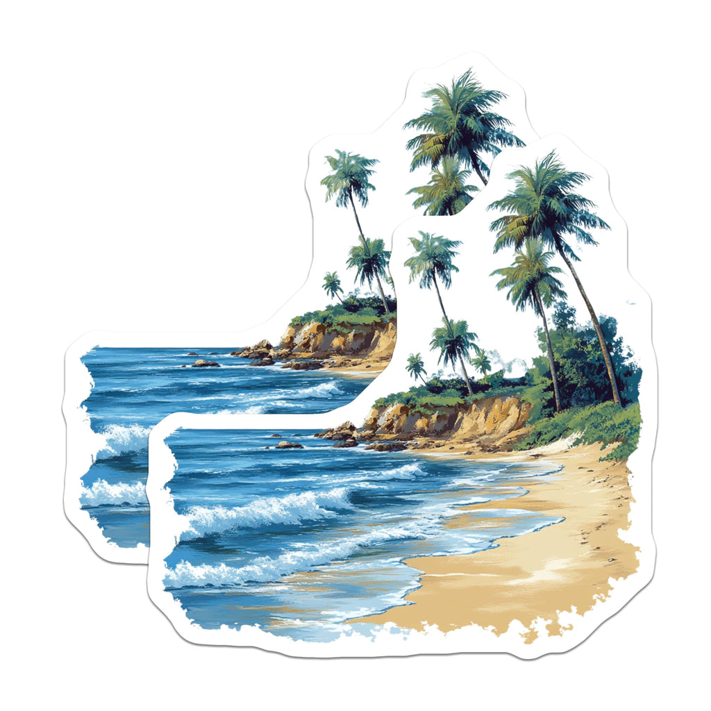 (2 Pack) Tropical Beach Magnets - Ocean Wave Decor - Palm Tree Landscape Art - 5 Inches On Longest Side - Thick Durable Magnet - Made in USA - MAG26704
