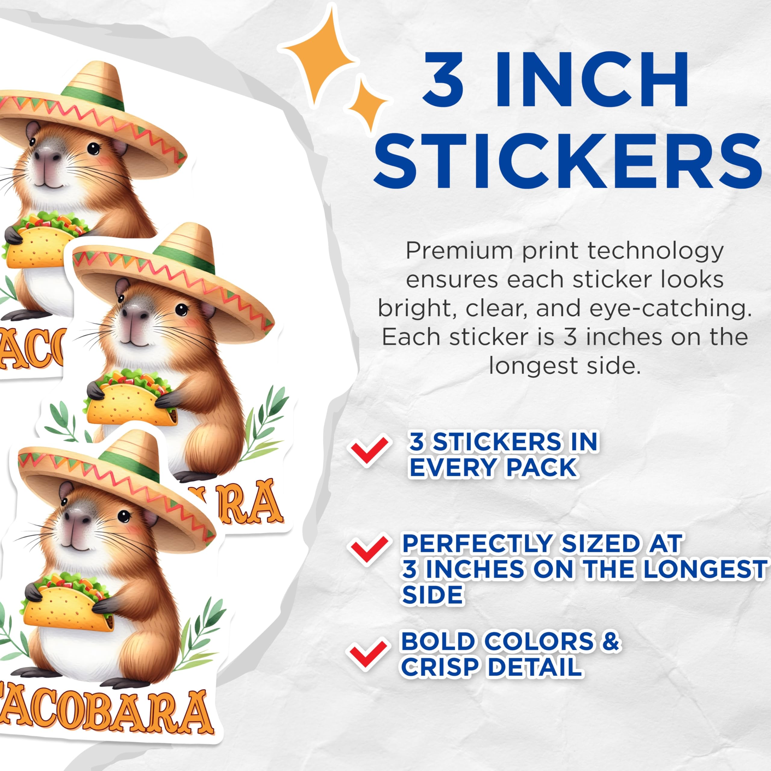 (3 Pack) Tacobara Decals - Capybara Taco Lover - Funny Foodie Decals - 3 Inches On Longest Side - Easy Peel & Apply - Made in USA - 3MCS2037