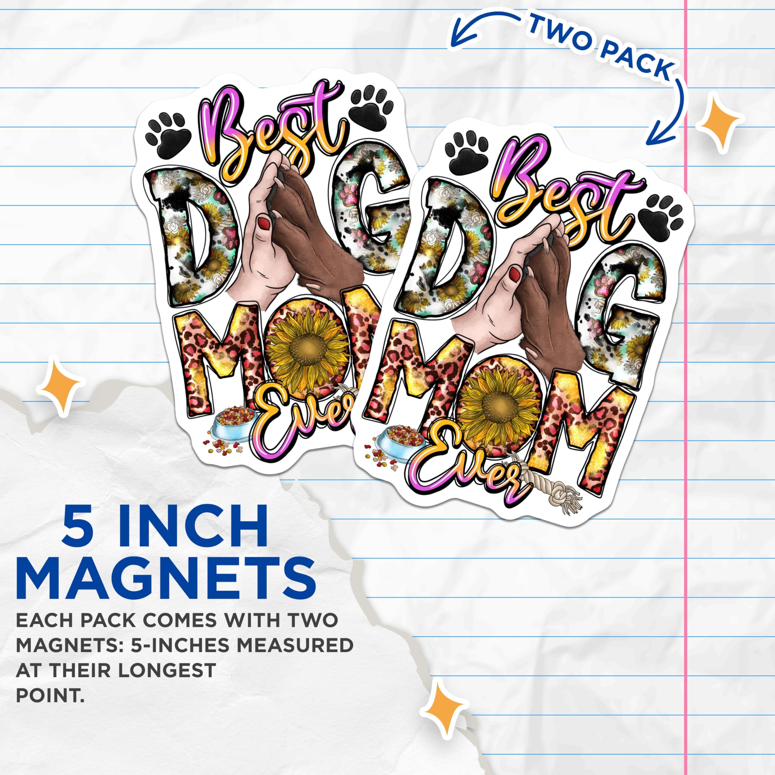 (2 Pack) Dog Mom Magnets - Sunflower Leopard Print - Pet Lover Refrigerator Decor - 5 Inches On Longest Side - Thick Durable Magnet - Made in USA - MAG30557