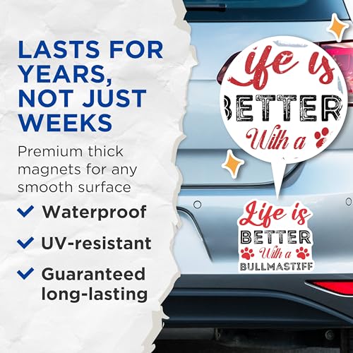 (2 Pack) Life is Better with a Bullmastiff Magnets - Dog Lover - Paw Print - 5" On Longest Side - for Cars, Fridges, Toolboxes - Made in USA - MAG3955