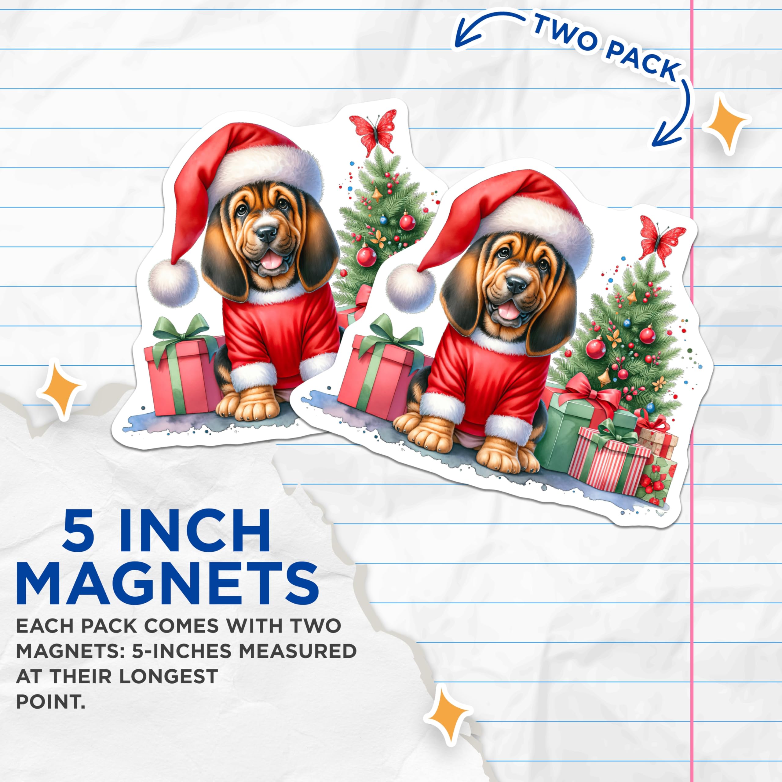 (2 Pack) Basset Hound Christmas Magnets - Santa Puppy Holiday Decor - Festive Dog Refrigerator Magnets - 5 Inches On Longest Side - Thick Durable Magnet - Made in USA - MAG24478