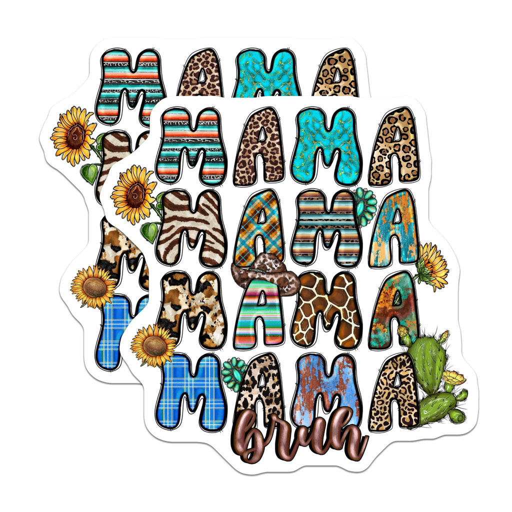(2 Pack) Mama Bruh Magnets - Western Boho Decor - Leopard Serape Sunflower Cactus Fridge Magnets - 5 Inches On Longest Side - Thick Durable Magnet - Made in USA - MAG24437