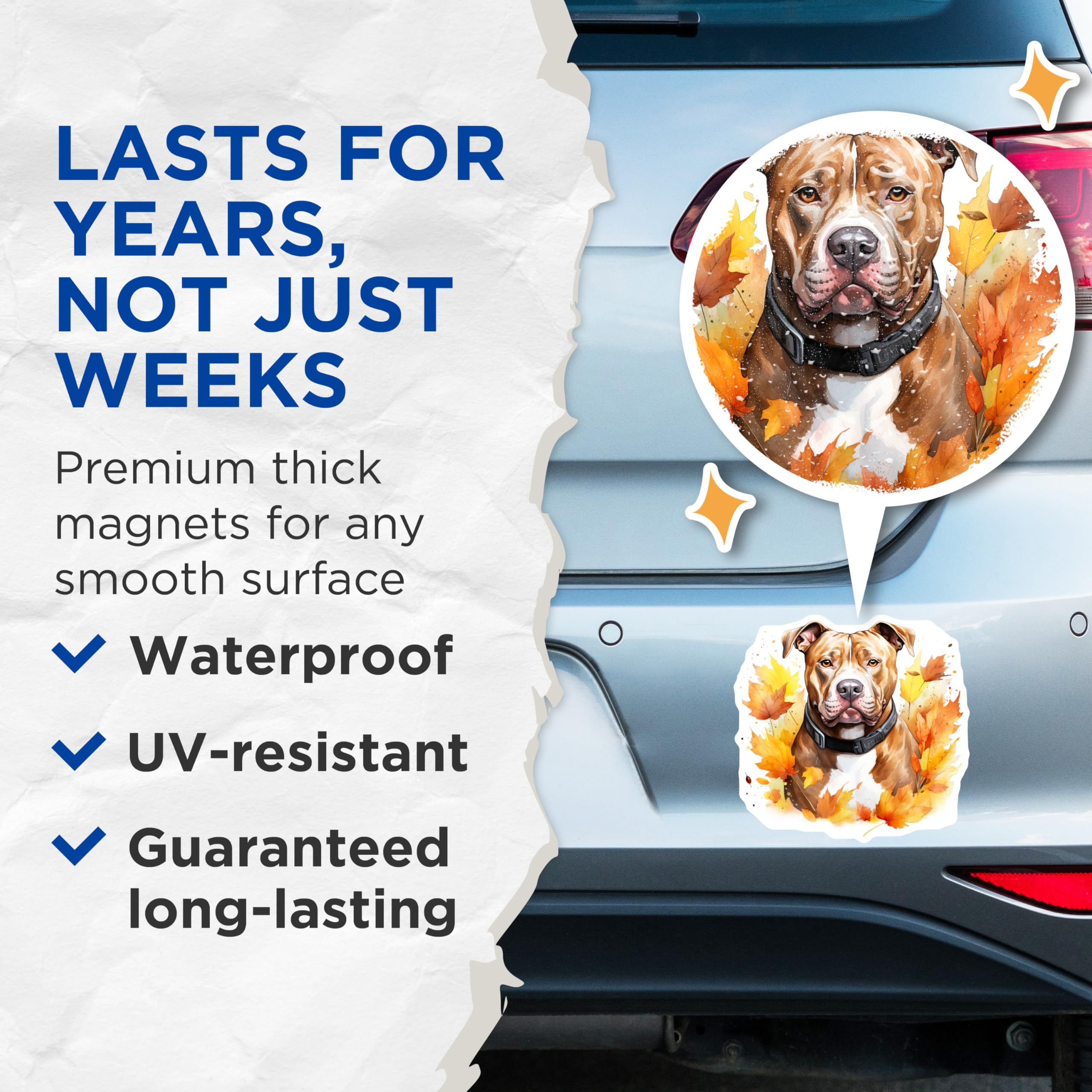 (2 Pack) Fall Pitbull Dog Magnets - Autumn Pet Lover Decor - Watercolor Leaf Fridge Art - 5 Inches On Longest Side - Thick Durable Magnet - Made in USA - MAG25487