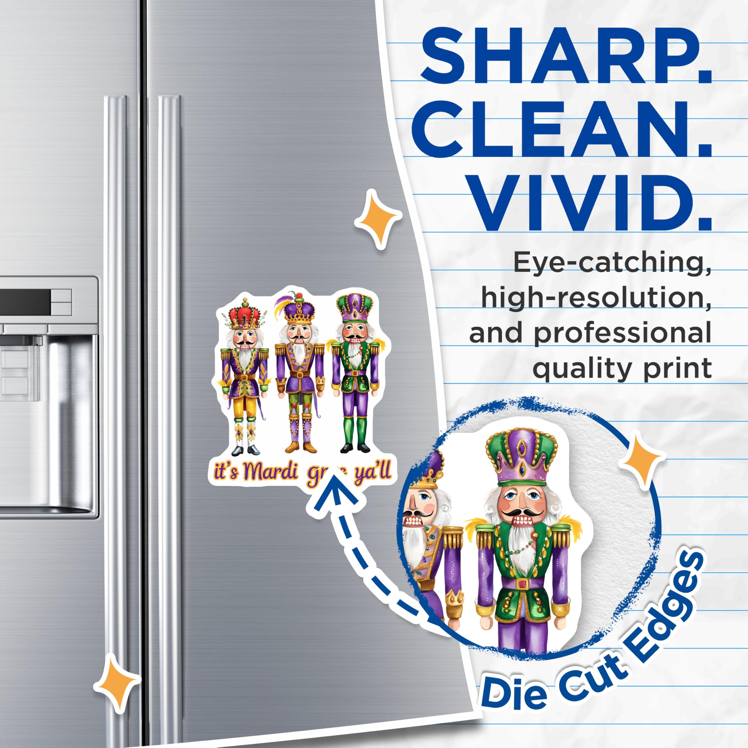 (2 Pack) Mardi Gras Nutcracker Magnets - Celebration Decor - Holiday Kitchen Magnets - 5" On Longest Side - Premium Magnet - for Cars, Refrigerators, Toolboxes, Lockers - Made in USA - MAG16039