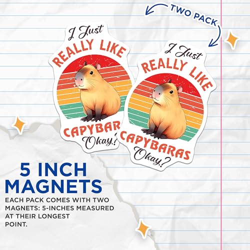 (2 Pack) I Just Really Like Capybaras Magnet - 5" On Longest Side - Sticks to Smooth Flat Surfaces - Made in USA - MAG9667