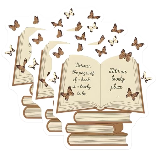 (3 Pack) Butterfly Book Decals - Book Lover Decals - Literary Quote Decal- 3 Inches On Longest Side - Easy Peel & Apply - Made in USA - 3MCS5304