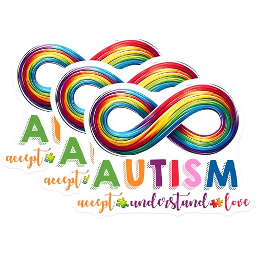 (3 Pack) Autism Awareness Decals - Accept Understand Love - Infinity Symbol Decal - 3 Inches On Longest Side - Easy Peel & Apply - Made in USA - 3MCS1987