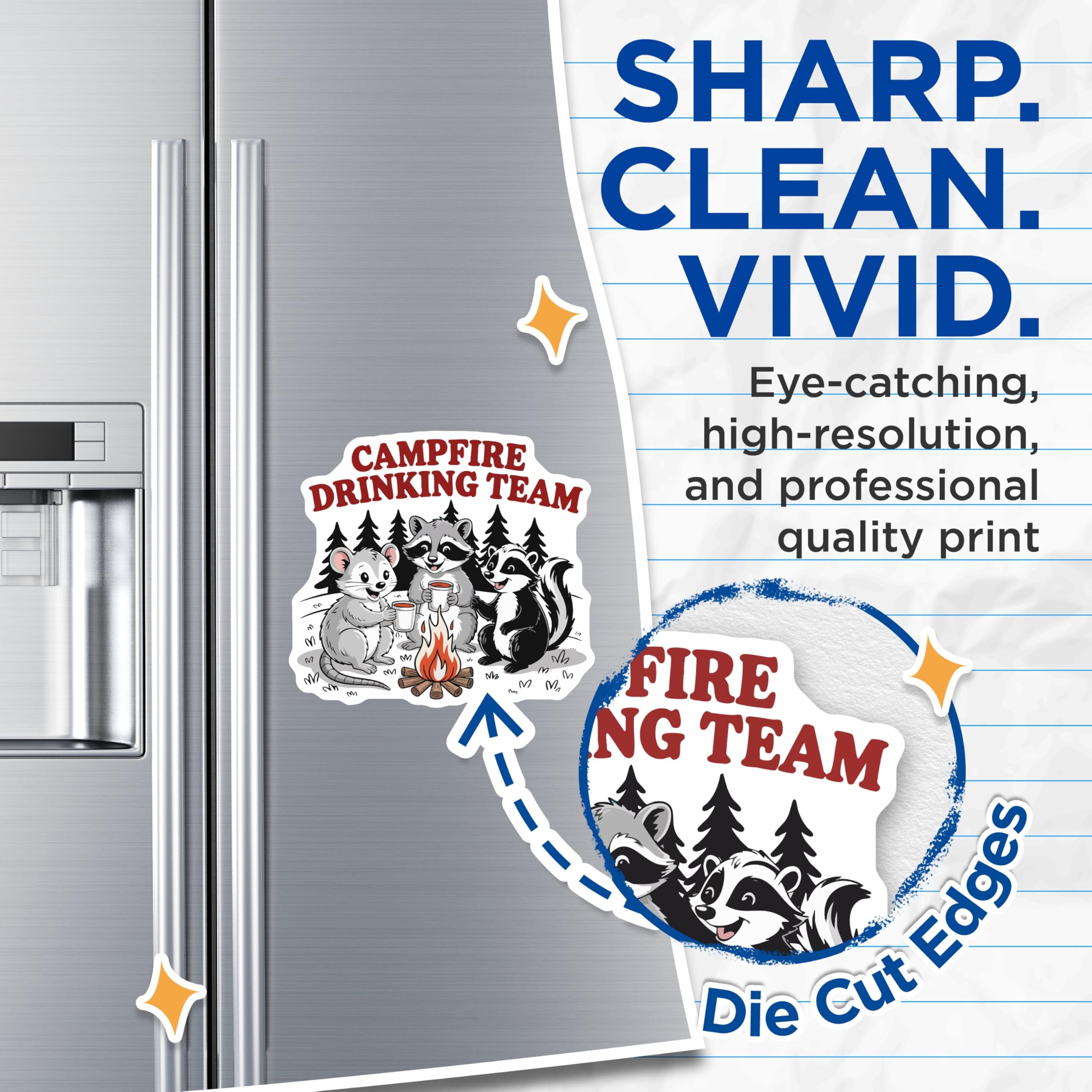 (2 Pack) Campfire Drinking Team Magnets - Funny Woodland Creatures - Raccoon Skunk Mouse Camping Decor - 5 Inches On Longest Side - Thick Durable Magnet - Made in USA - MAG21964