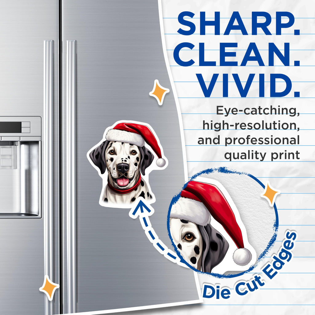 (2 Pack) Santa Hat Dalmatian Magnets - Christmas Dog Holiday Decor - Pet Owner Refrigerator Accessory - 5 Inches On Longest Side - Thick Durable Magnet - Made in USA - MAG25360