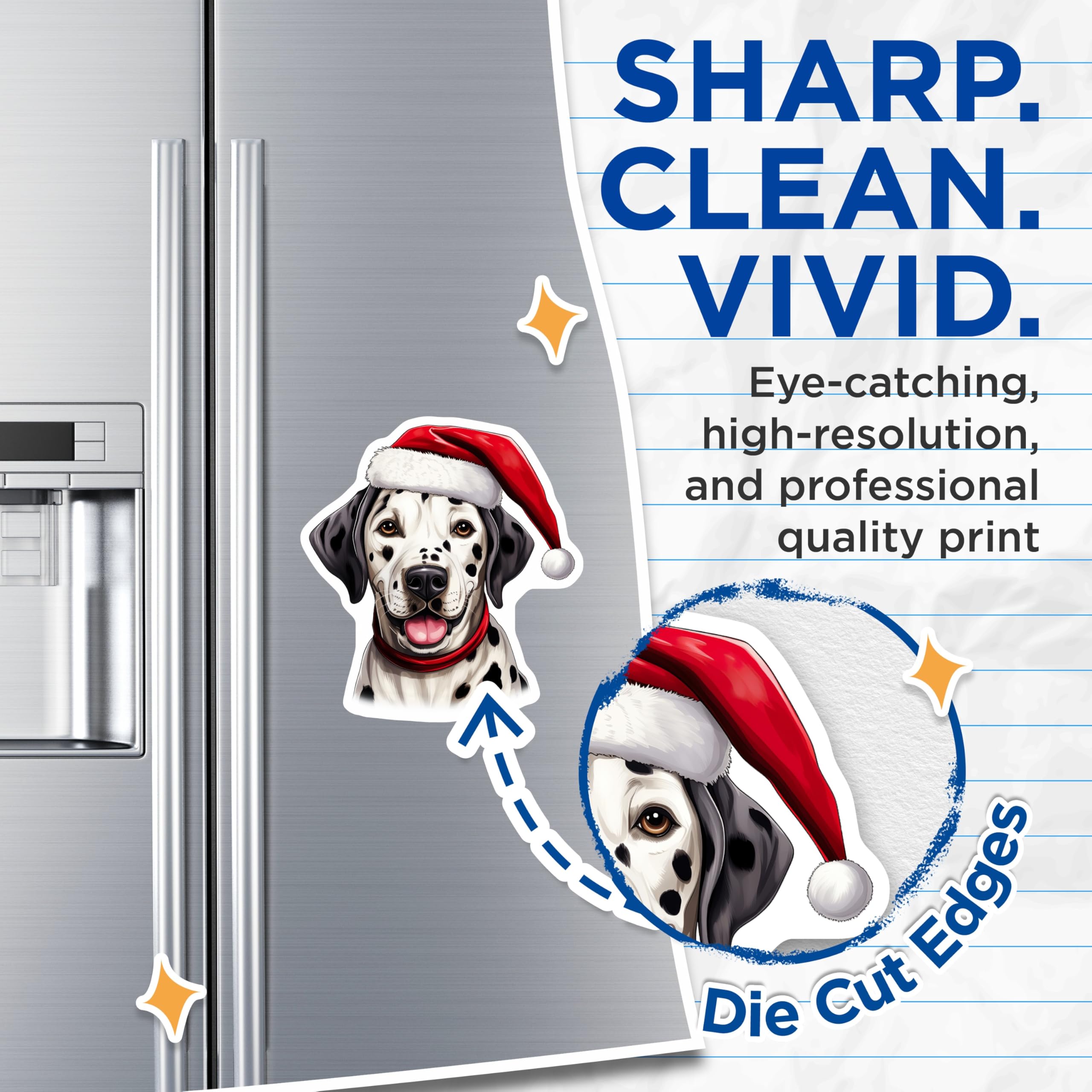 (2 Pack) Santa Hat Dalmatian Magnets - Christmas Dog Holiday Decor - Pet Owner Refrigerator Accessory - 5 Inches On Longest Side - Thick Durable Magnet - Made in USA - MAG25360