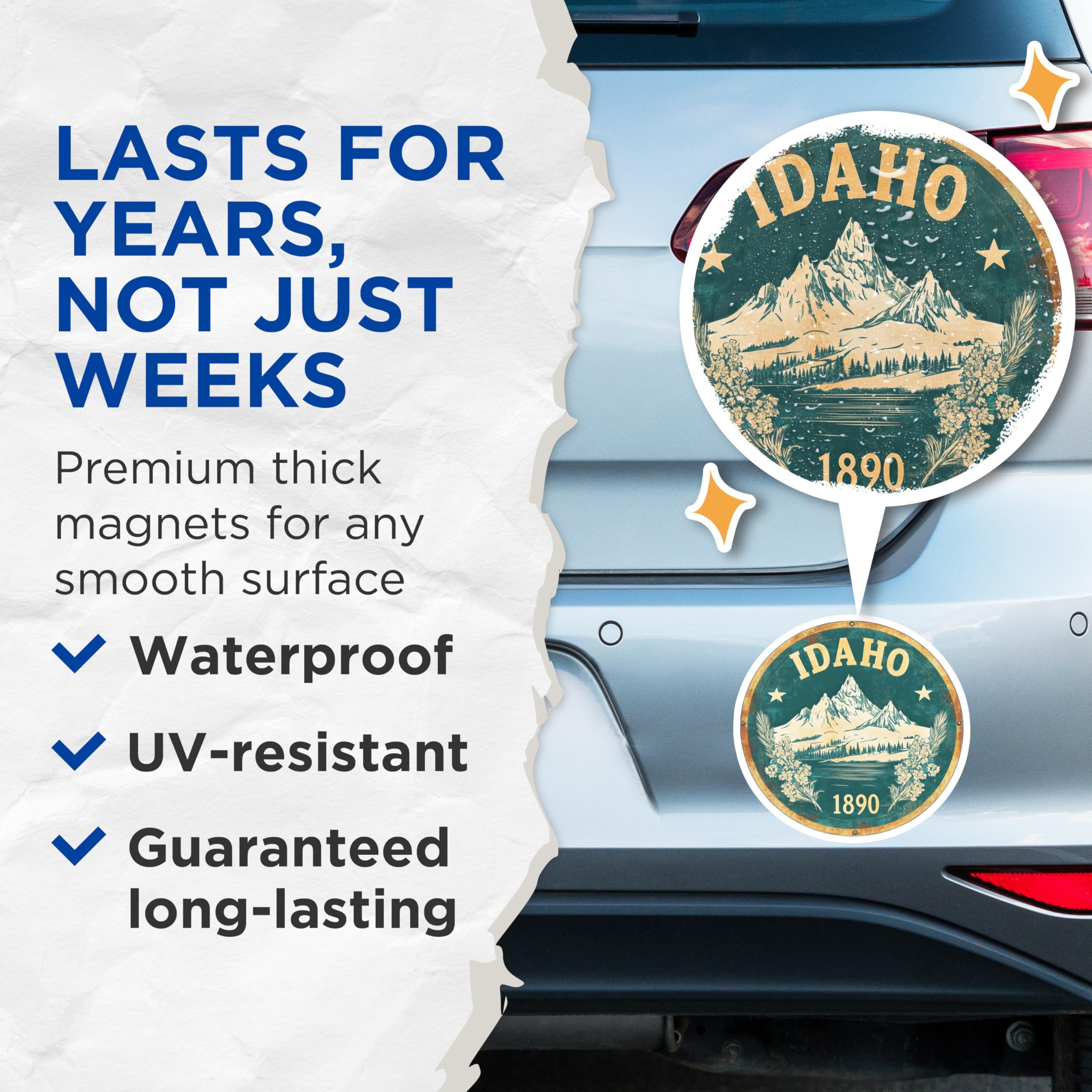 (2 Pack) Idaho State Seal Magnets - Mountain Lake - State Pride Souvenir - 5" On Longest Side - Premium Magnet - for Cars, Refrigerators, Toolboxes, Lockers - Made in USA - MAG16237