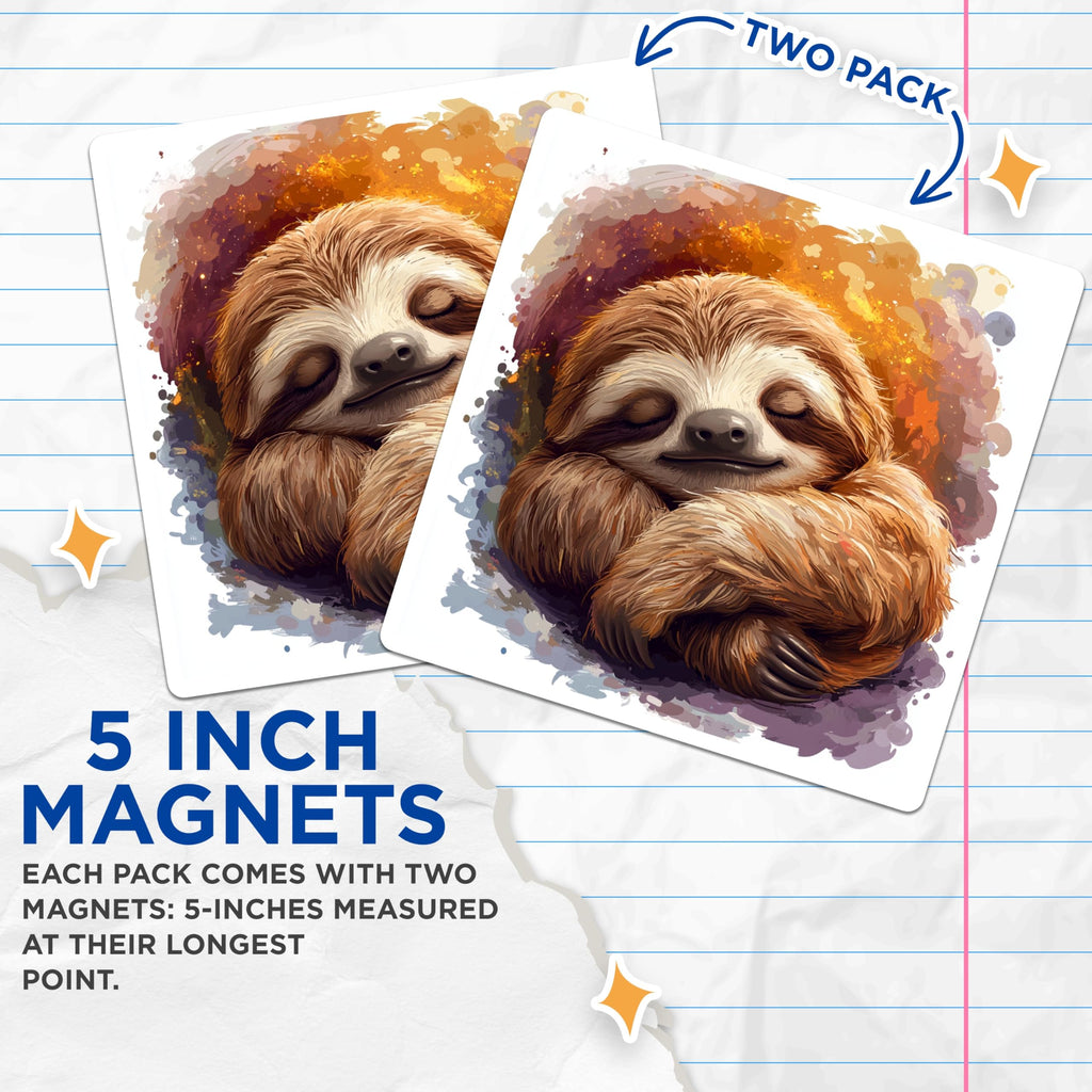 (2 Pack) Sleeping Sloth Magnets - Cute Animal Fridge Decor - Watercolor Nursery Art - Cozy Office Locker Magnets - 5 Inches On Longest Side - Thick Durable Magnet - Made in USA - MAG30848