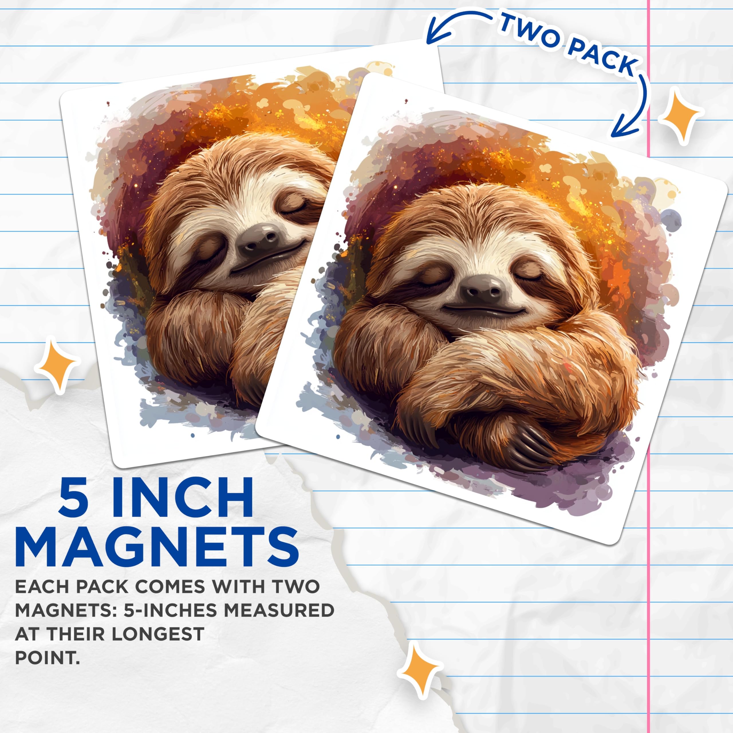 (2 Pack) Sleeping Sloth Magnets - Cute Animal Fridge Decor - Watercolor Nursery Art - Cozy Office Locker Magnets - 5 Inches On Longest Side - Thick Durable Magnet - Made in USA - MAG30848