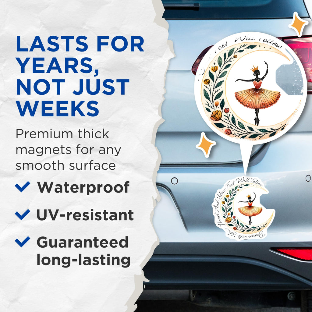 (2 Pack) Ballerina on Moon Magnets - Inspirational Quote - Dance Your Heart Fridge Magnets - 5" On Longest Side - Premium Magnet - for Cars, Refrigerators, Toolboxes, Lockers - Made in USA - MAG15688