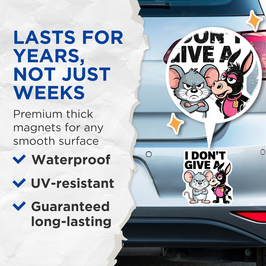 (2 Pack) I Dont Give A Magnets - Sarcastic Animal Humor - Mouse Donkey Refrigerator Decor - 5 Inches On Longest Side - Thick Durable Magnet - Made in USA - MAG21178
