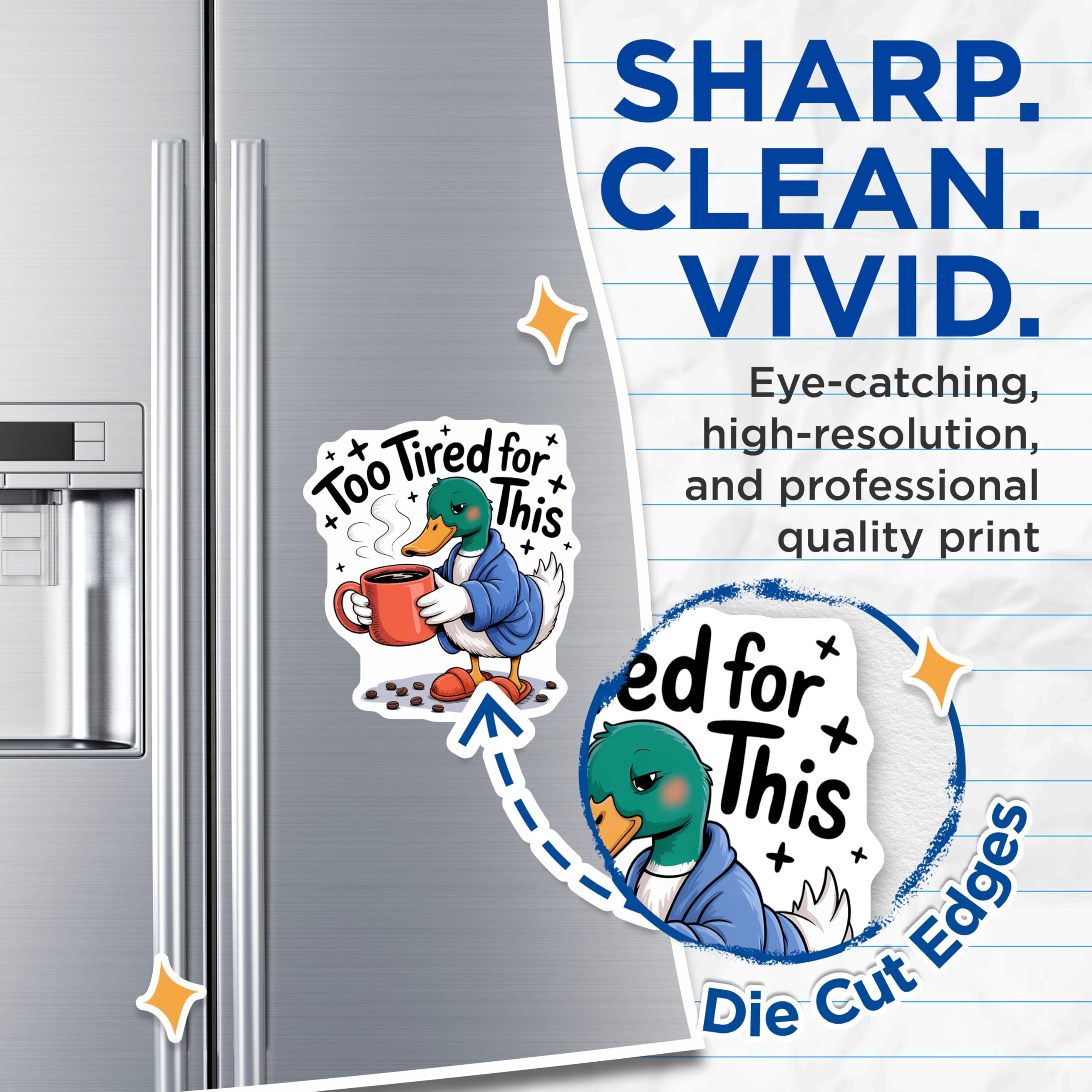 (2 Pack) Too Tired Duck Magnets - Morning Coffee Humor - Funny Animal Fridge Magnets - 5 Inches On Longest Side - Thick Durable Magnet - Made in USA - MAG21895