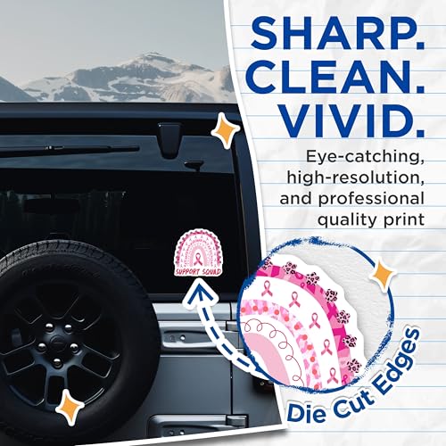 (2 Pack) Support Squad Stickers - Pink Ribbon Awareness Decals - Breast Cancer Awareness Stickers - 5" On Longest Side - Sticks to Smooth Flat Surfaces - Made in USA - BMCS4740