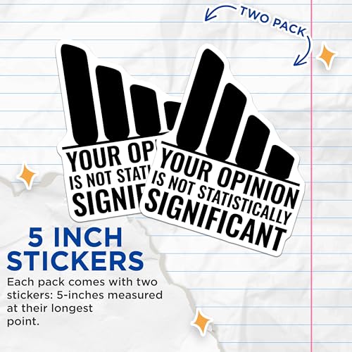 (2 Pack) Funny Quote Stickers - Your Opinion is Not Statistically Significant - Science Humor - 5" On Longest Side - Sticks to Smooth Flat Surfaces - Made in USA - BMCS6750