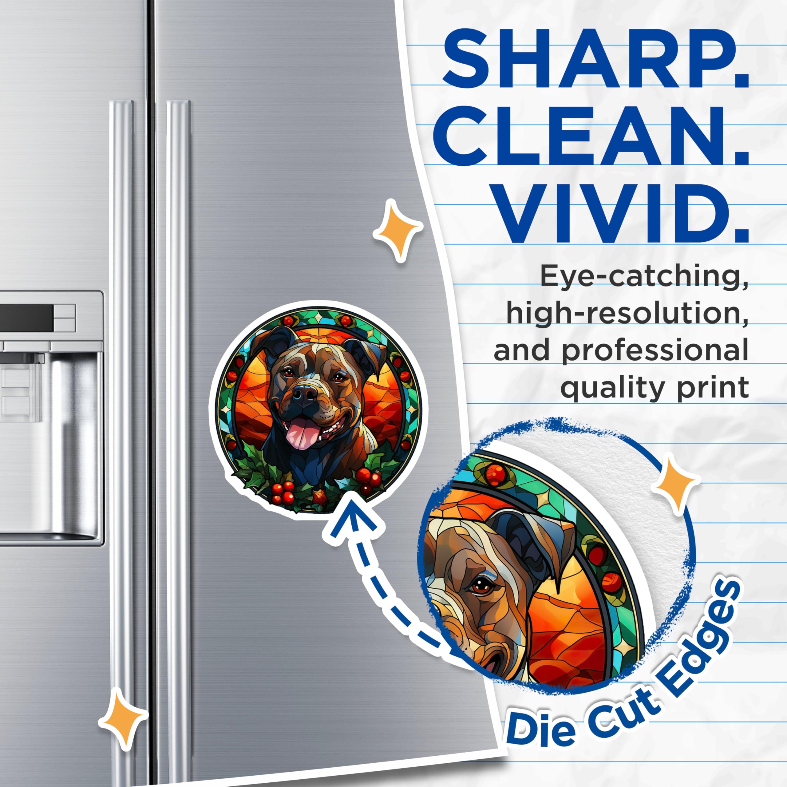 (2 Pack) Pitbull Christmas Stained Glass Magnets - Dog Mom Holiday Decor - Pet Parent Kitchen Art - 5 Inches On Longest Side - Thick Durable Magnet - Made in USA - MAG27098
