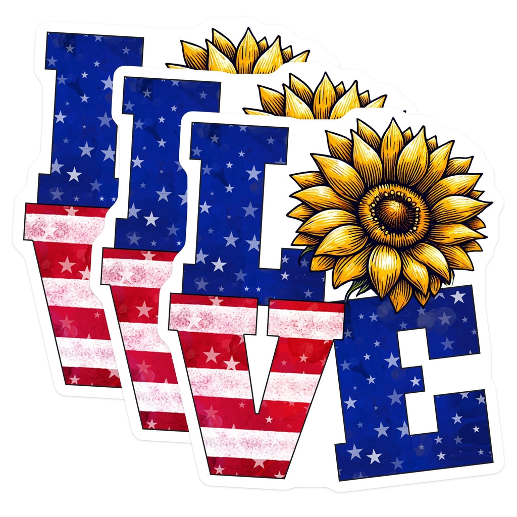 (3 Pack) Sunflower Love Decals - American Flag Stars - Patriotic Laptop Decals - 3 Inches On Longest Side - Easy Peel & Apply - Made in USA - 3MCS6634