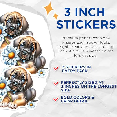 (3 Pack) Cute Puppy Decals - Dog with Daisy - Laptop Decal - 3 Inches On Longest Side - Easy Peel & Apply - Made in USA - 3MCS8335