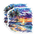 (2 Pack) Tropical Sunset Magnets - Watercolor Beach Decor - Ocean Palm Tree Art - 5 Inches On Longest Side - Thick Durable Magnet - Made in USA - MAG38017