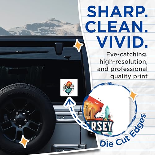 (2 Pack) New Jersey Travel Stickers - Cityscape Stickers - State Pride Art Stickers - 5" On Longest Side - Sticks to Smooth Flat Surfaces - Made in USA - BMCS5218