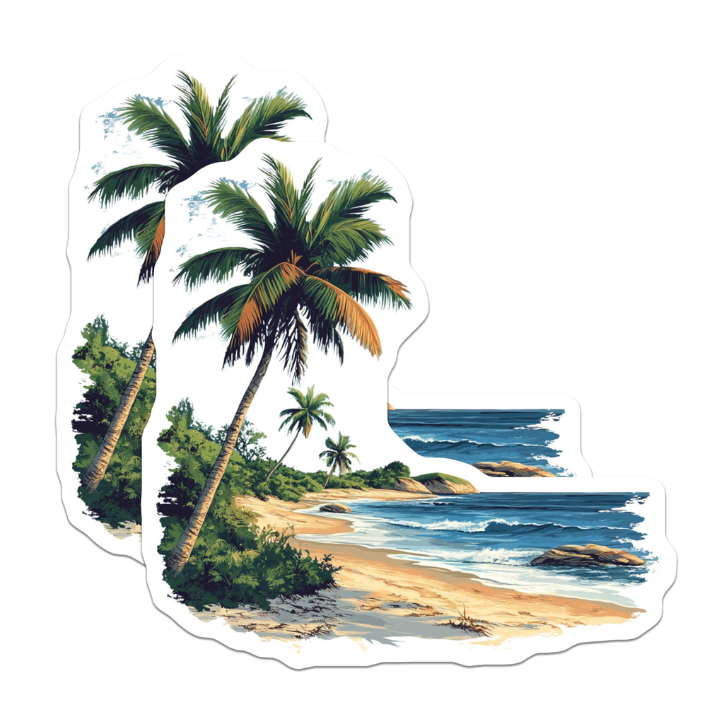 (2 Pack) Tropical Beach Magnets - Palm Tree Ocean Scene - Vacation Decor Destination - 5 Inches On Longest Side - Thick Durable Magnet - Made in USA - MAG26657