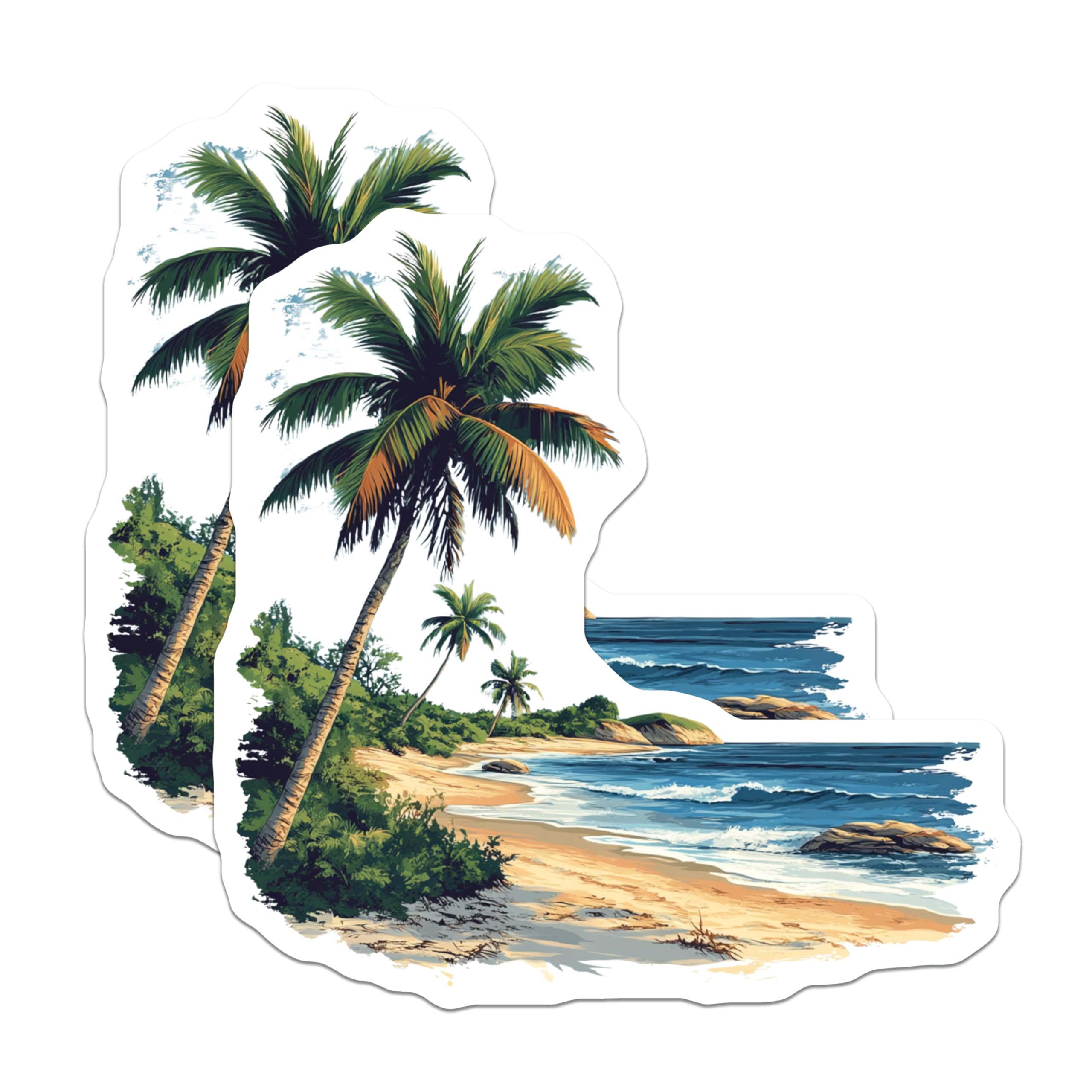 (2 Pack) Tropical Beach Magnets - Palm Tree Ocean Scene - Vacation Decor Destination - 5 Inches On Longest Side - Thick Durable Magnet - Made in USA - MAG26657
