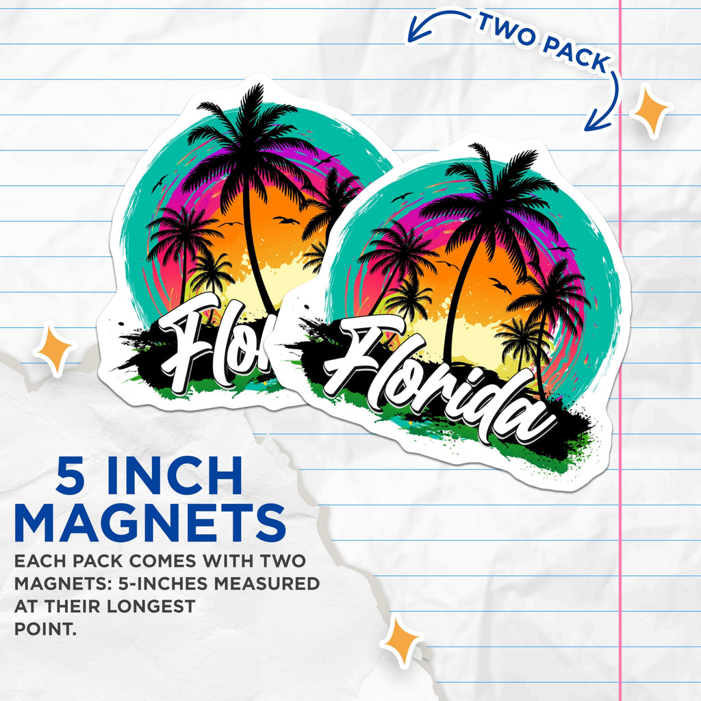(2 Pack) Florida Magnets - Palm Tree Decor - State Pride Souvenir - 5" On Longest Side - Premium Magnet - for Cars, Refrigerators, Toolboxes, Lockers - Made in USA - MAG18003