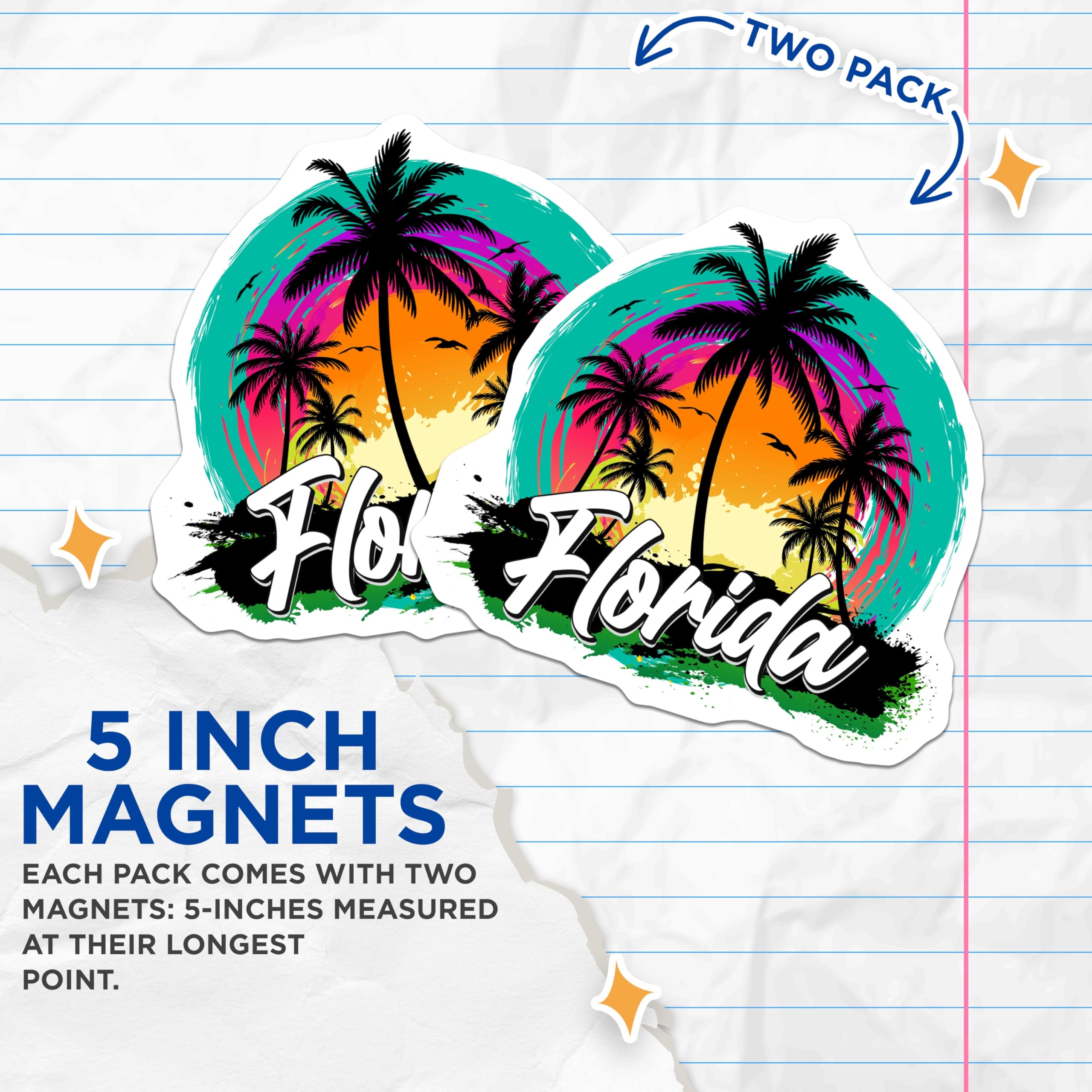 (2 Pack) Florida Magnets - Palm Tree Decor - State Pride Souvenir - 5" On Longest Side - Premium Magnet - for Cars, Refrigerators, Toolboxes, Lockers - Made in USA - MAG18003