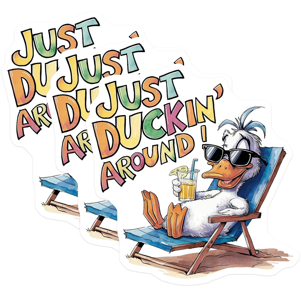 (3 Pack) Ducking Around Decals - Funny Duck Sticker - Relaxing Beach Bum Decal - 3 Inches On Longest Side - Easy Peel & Apply - Made in USA - 3MCS7305