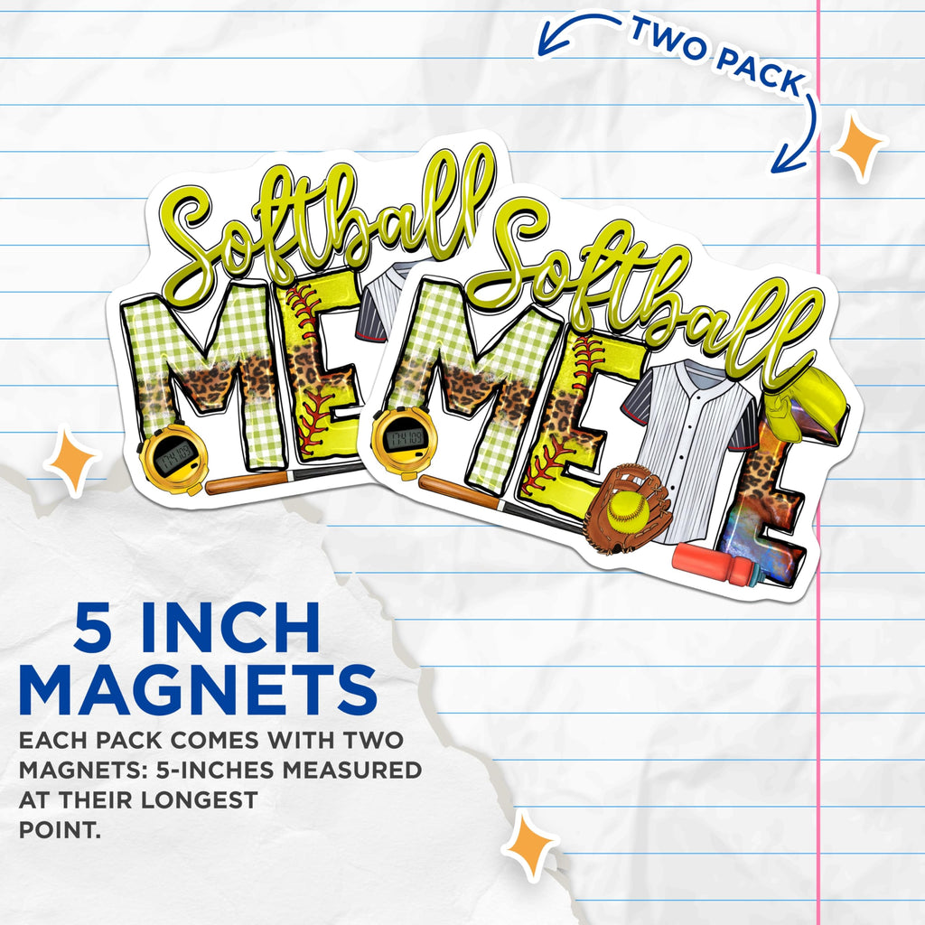 (2 Pack) Softball Mom Life Magnets - Leopard Gingham Sports Parent Decor - Athletic Game Day Refrigerator Accessories - 5 Inches On Longest Side - Thick Durable Magnet - Made in USA - MAG24839