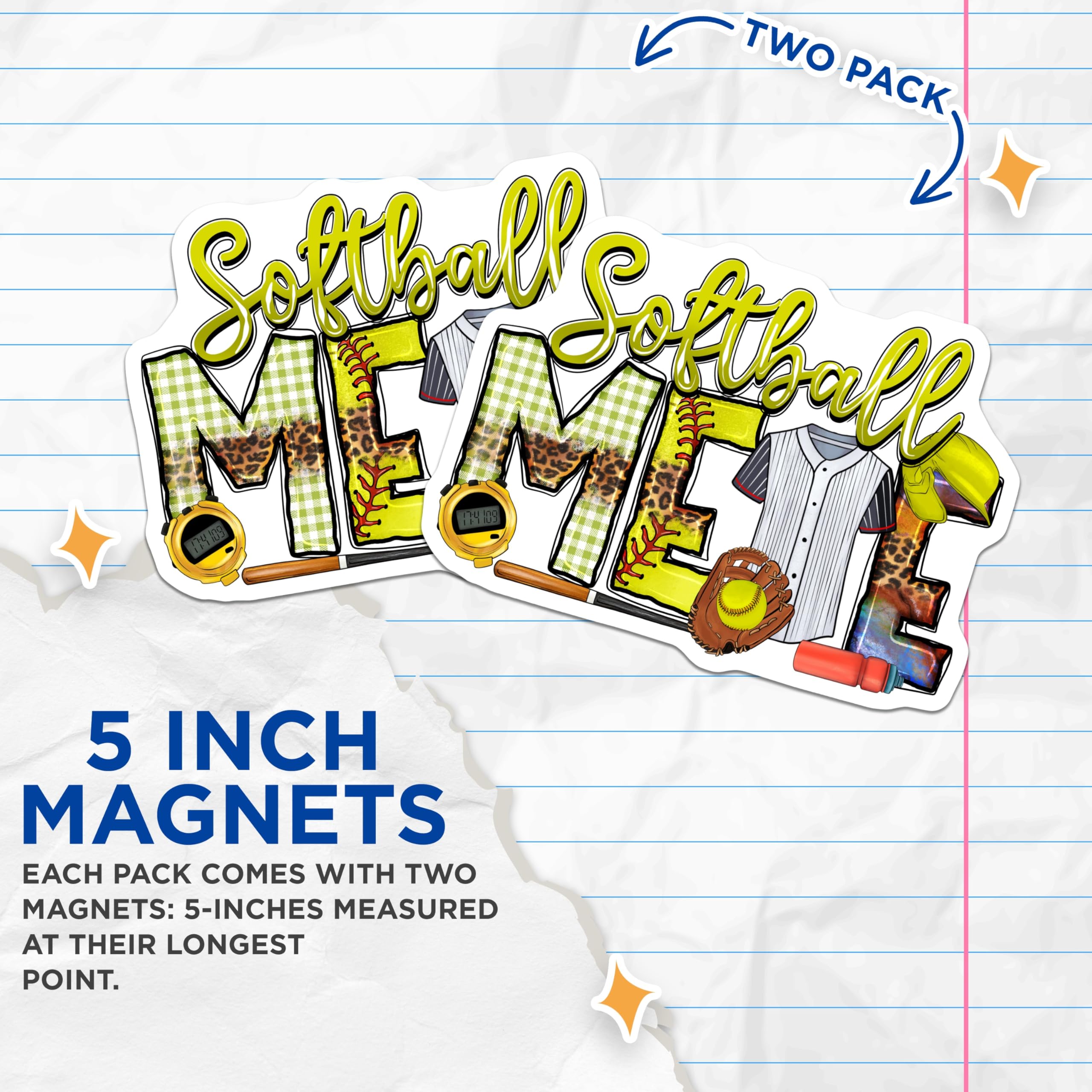 (2 Pack) Softball Mom Life Magnets - Leopard Gingham Sports Parent Decor - Athletic Game Day Refrigerator Accessories - 5 Inches On Longest Side - Thick Durable Magnet - Made in USA - MAG24839