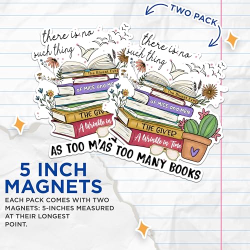 (2 Pack) Book Lover Magnets - Literary Quote Magnets - Inspirational Reading Magnets for Bookworms- 5" On Longest Side - for Fridges, Toolboxes, Cars - Made in USA - MAG3019