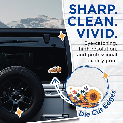 (2 Pack) Puzzle Piece Truck Stickers - Autism Awareness Sticker - Sunflower Truck Sticker - 5" On Longest Side - Sticks to Smooth Flat Surfaces - Made in USA - BMCS9848
