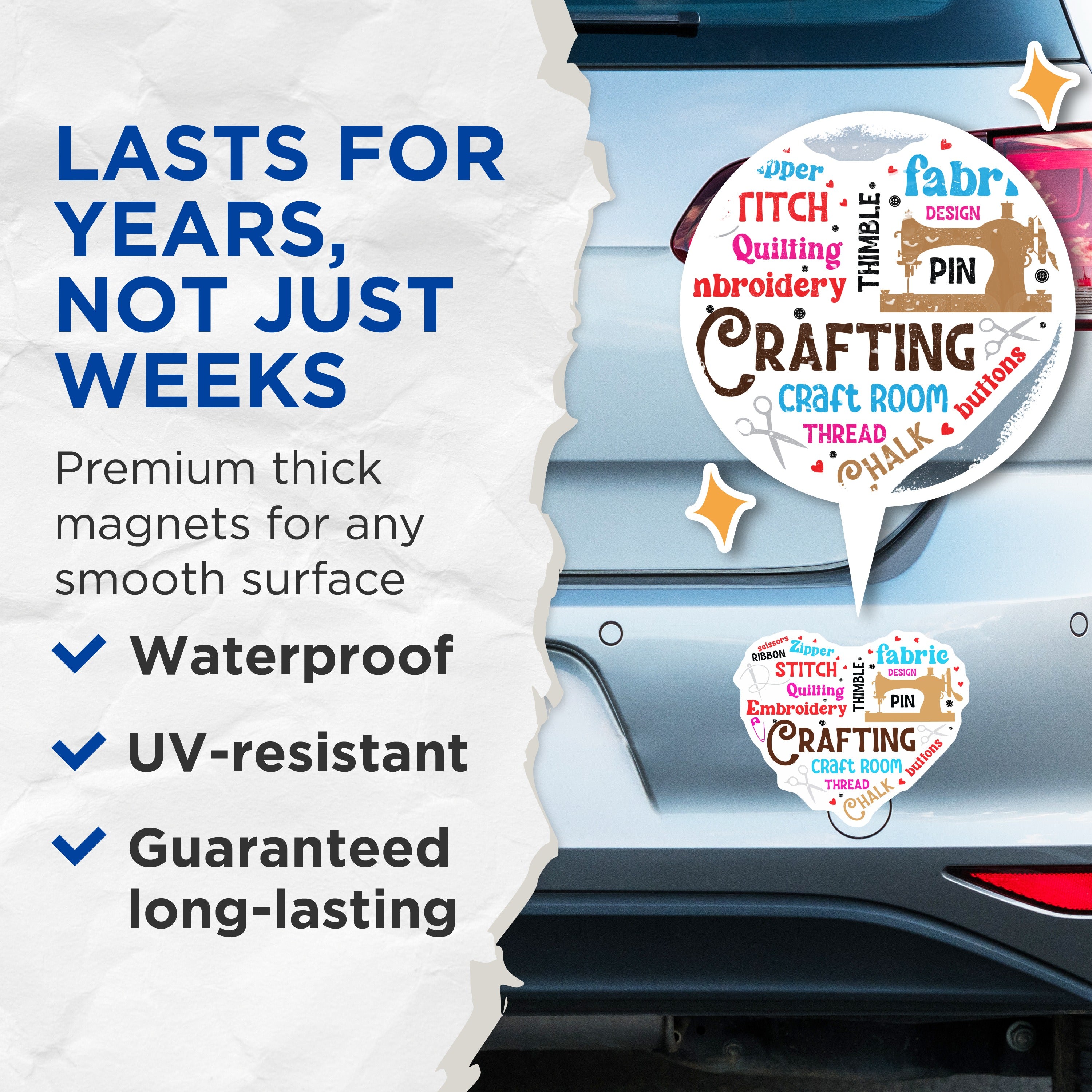 (2 Pack) Crafting Magnets - Sewing Room Decor - Quilting Embroidery Lover - DIY Creative Enthusiast - Craft Mom Refrigerator Sticker - 5" - Thick Durable Magnet - Made in USA - MAG39330