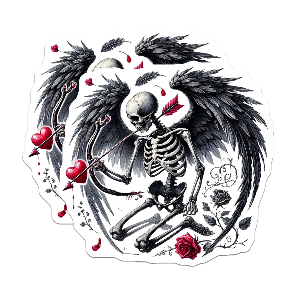 (2 Pack) Skeleton Cupid Magnets - Dark Valentine- Gothic Heart Magnets - 5" On Longest Side - Premium Magnet - for Cars, Refrigerators, Toolboxes, Lockers - Made in USA - MAG14645