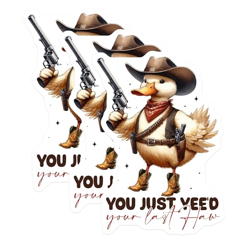 (3 Pack) Cowboy Duck Decals - Funny Duck Sticker - Yee Haw Western Decal- 3 Inches On Longest Side - Easy Peel & Apply - Made in USA - 3MCS5890