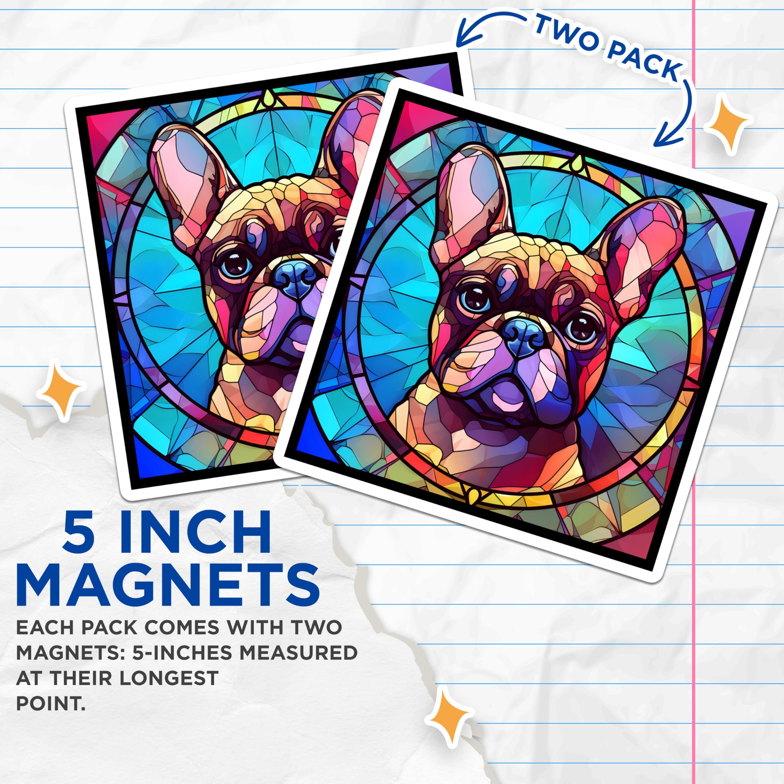 (2 Pack) French Bulldog Magnets - Stained Glass Dog - Artistic Home Decor - 5" On Longest Side - Premium Magnet - for Cars, Refrigerators, Toolboxes, Lockers - Made in USA - MAG16301