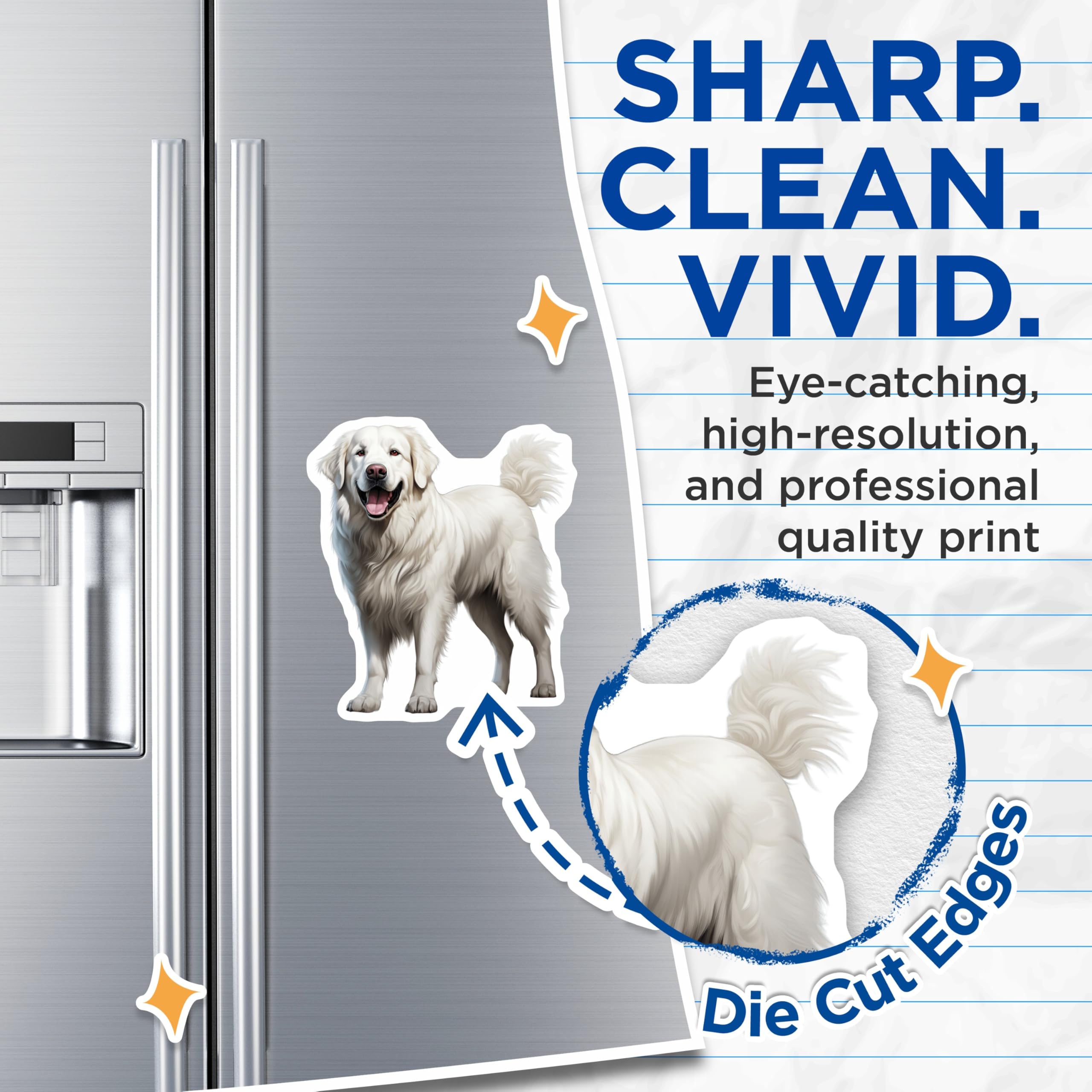 (2 Pack) Great Pyrenees Magnets - Happy White Fluffy Dog Art - Majestic Pet Breed Decor - Animal Lover Collectible - 5 Inches On Longest Side - Thick Durable Magnet - Made in USA - MAG23437