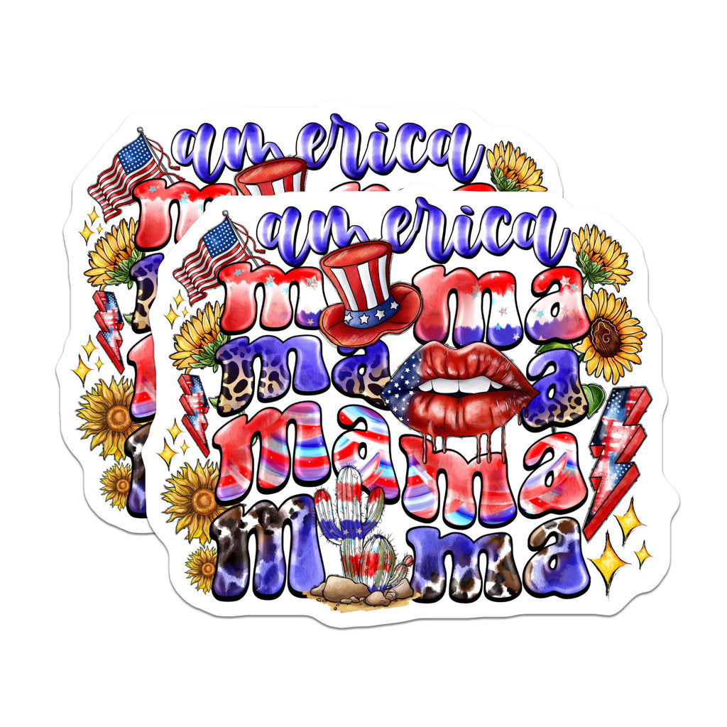 (2 Pack) Patriotic America Mama Magnets - Fourth of July Decor - Western Country Style - Refrigerator Kitchen Home Accent - 5 Inches On Longest Side - Thick Durable Magnet - Made in USA - MAG28002