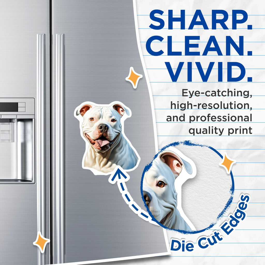 (2 Pack) White Pitbull Magnets - Smiling Pitbull Dog - American Pit Bull Terrier Decor - Dog Lover Owner Home Accent - 5 Inches On Longest Side - Thick Durable Magnet - Made in USA - MAG29547