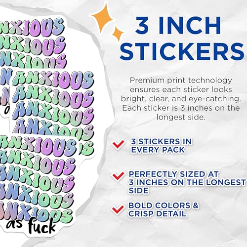 (3 Pack) Anxious As Fuck Decals - Laptop Stickers - Funny Sarcastic Decal - 3 Inches On Longest Side - Easy Peel & Apply - Made in USA - 3MCS6442